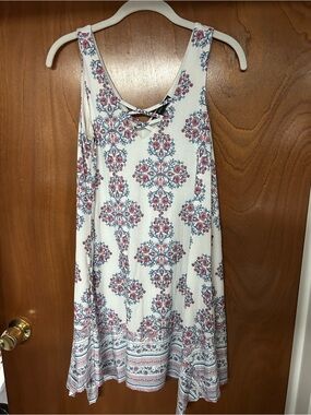 Three Hearts White Sleeveless Mini Dress with Red & Blue Floral Print